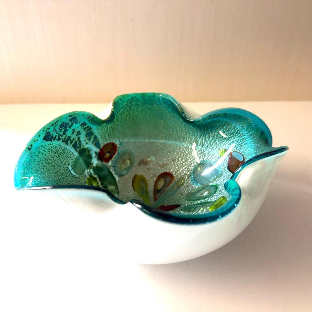 Vintage Art Glass Murano Style Italian Catchall Tinket Ring Dish Bowl Ashtray